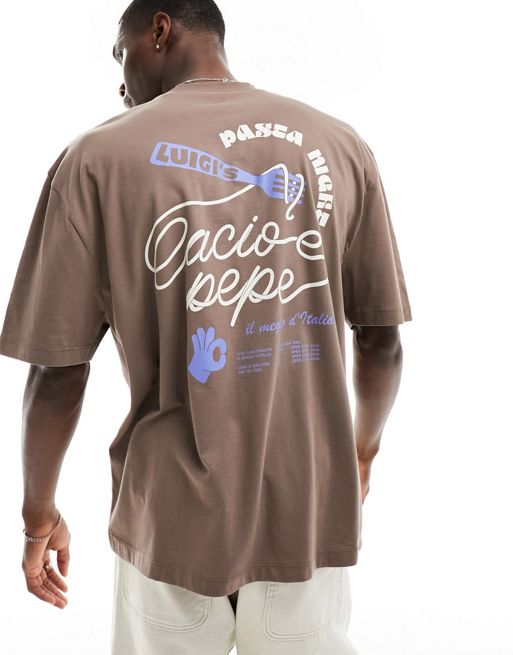 FhyzicsShops DESIGN oversized t-shirt in brown with back cartoon pre-owned
