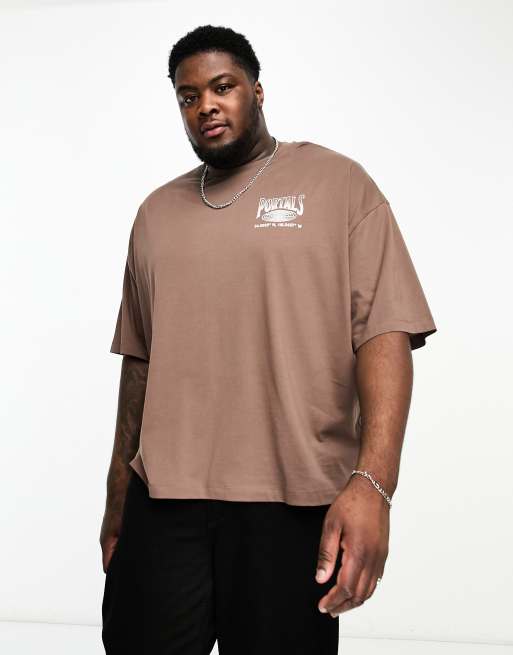 ASOS DESIGN oversized t-shirt in brown with celestial spine and chest print