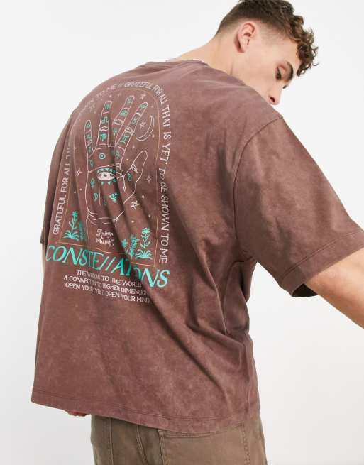 ASOS DESIGN oversized t-shirt in brown with constellation print