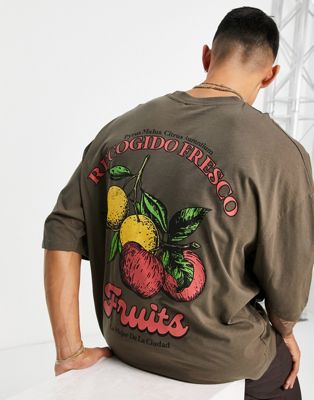 ASOS DESIGN oversized t-shirt in brown with fruit back print