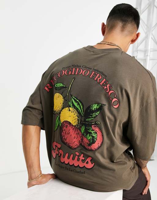 ネット商品 エイソス ASOS DESIGN oversized vest in brown with fruit