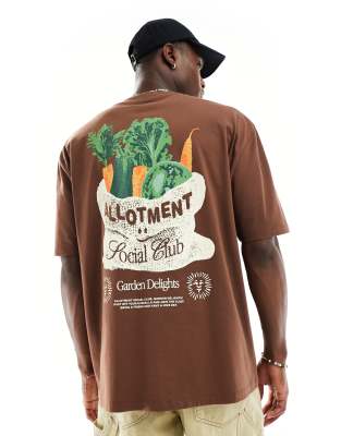 ASOS DESIGN oversized t-shirt in brown with horticultural back print