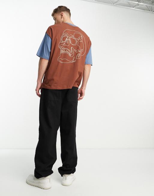 ASOS DESIGN oversized t-shirt in brown with line drawing back