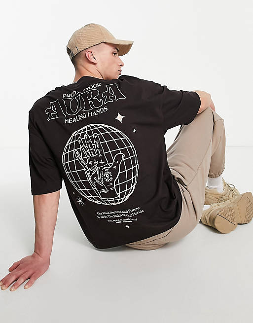  oversized t-shirt in brown with mystic back print 