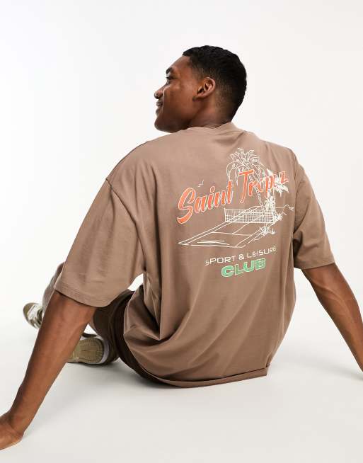 ASOS DESIGN oversized t-shirt in brown with retro sport back print