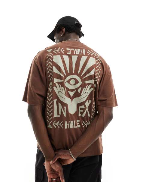 ASOS DESIGN oversized t-shirt in brown with tonal celestial back print - view 1