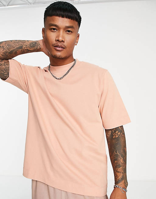 Men oversized t-shirt in brushed cotton in tan 
