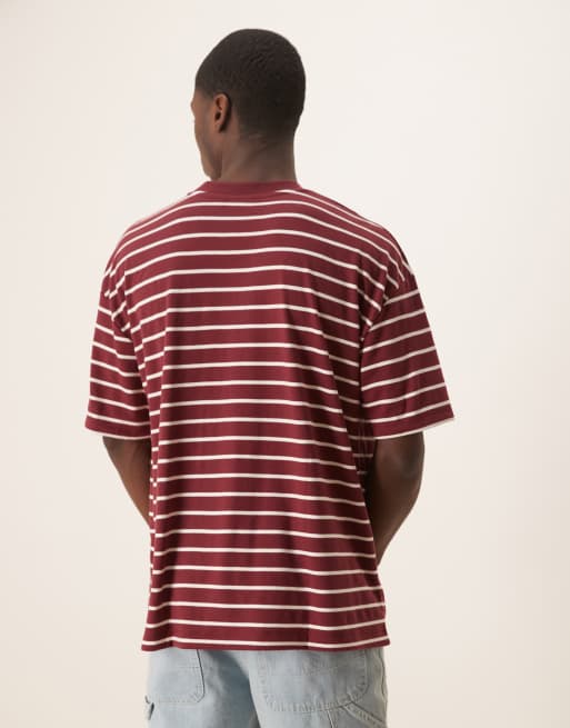 ASOS DESIGN oversized t-shirt in burgundy and white stripe