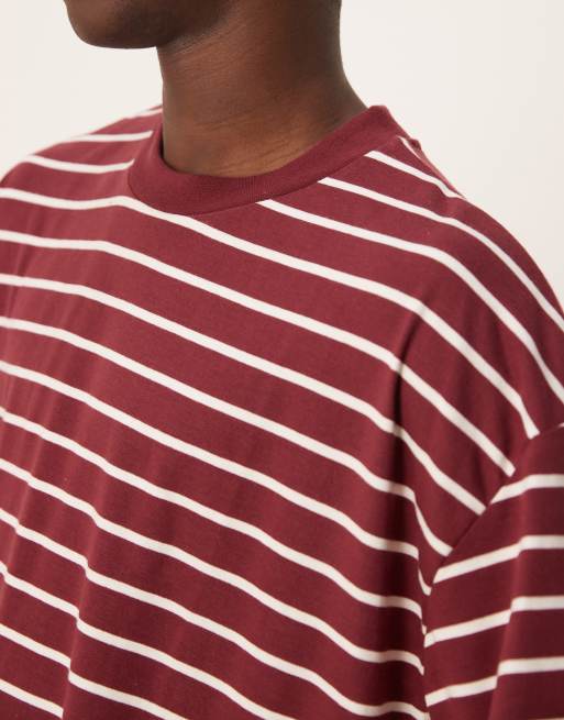 ASOS DESIGN oversized t-shirt in burgundy and white stripe