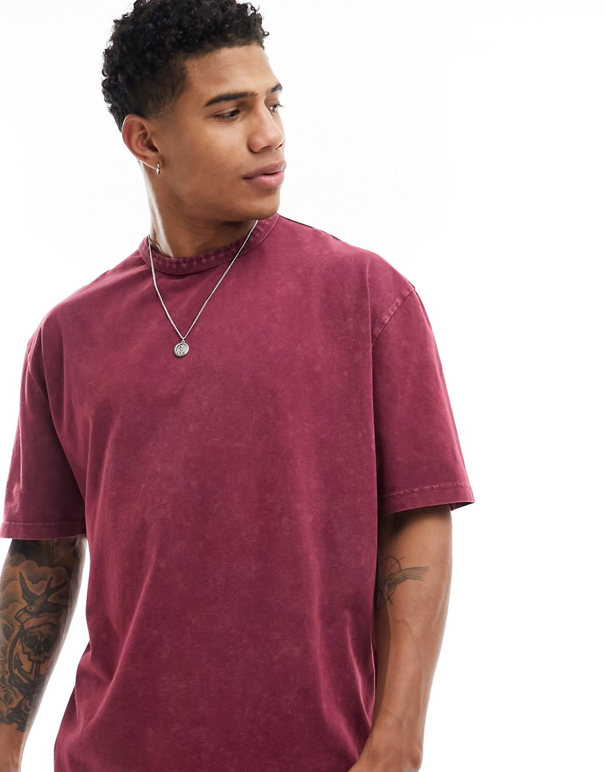 ASOS DESIGN oversized t-shirt in burgundy wash-Red