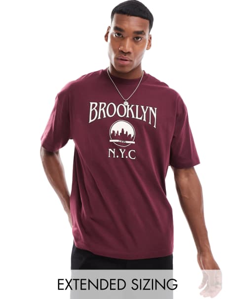 ASOS DESIGN oversized t-shirt in burgundy with front city print - view 1