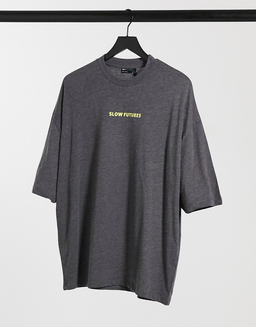 ASOS DESIGN oversized T-shirt in charcoal gray marl with text print-Grey