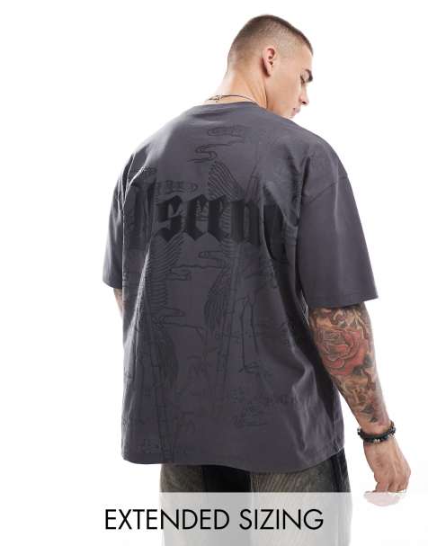 ASOS DESIGN oversized t-shirt in charcoal with back print - view 1