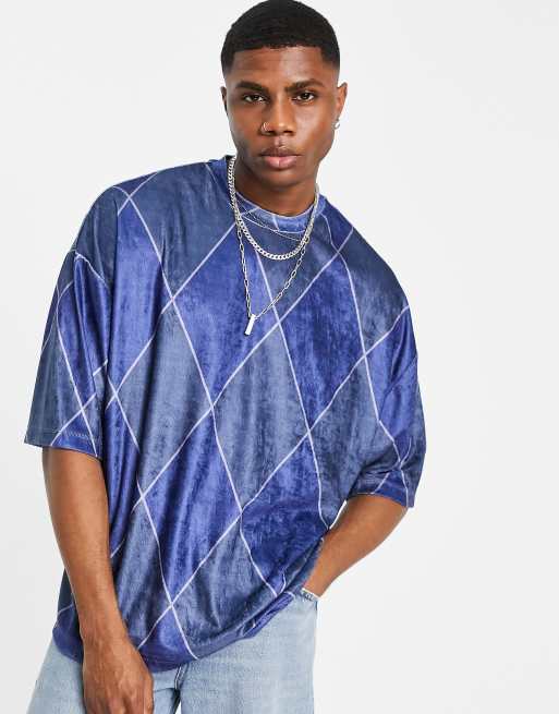 ASOS DESIGN oversized t-shirt in check printed velour