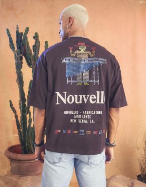 ASOS DESIGN oversized t-shirt in chocolate brown with ranch back print