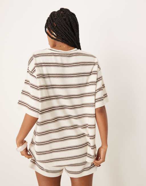 ASOS DESIGN oversized t-shirt in chocolate stripe - part of a set