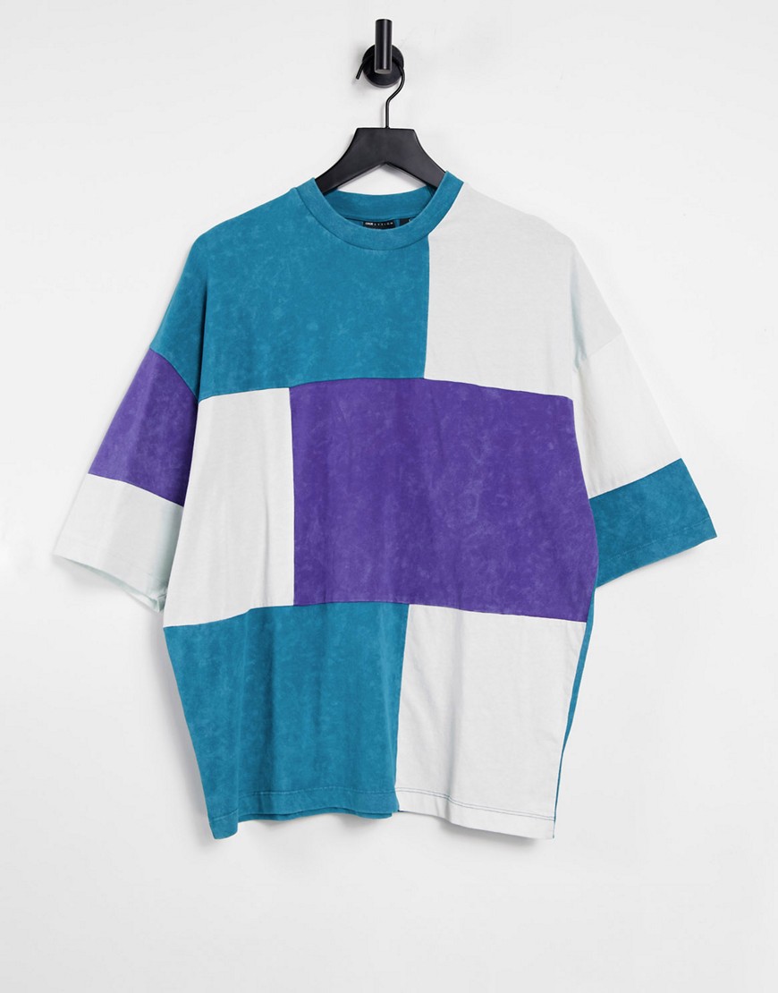 ASOS DESIGN oversized t-shirt in color block with wash-Multi