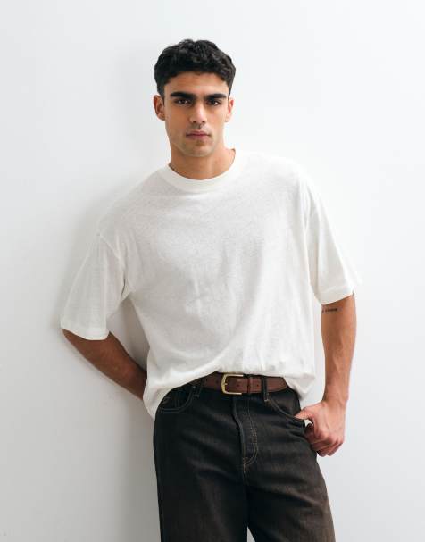 ASOS DESIGN oversized t-shirt in cream with linen - view 1
