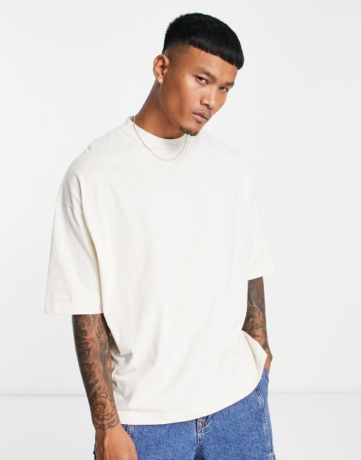 ASOS DESIGN oversized t-shirt in cream with mountains back print