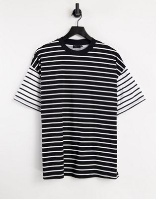 ASOS DESIGN oversized t-shirt in cut-about mono stripe | ASOS
