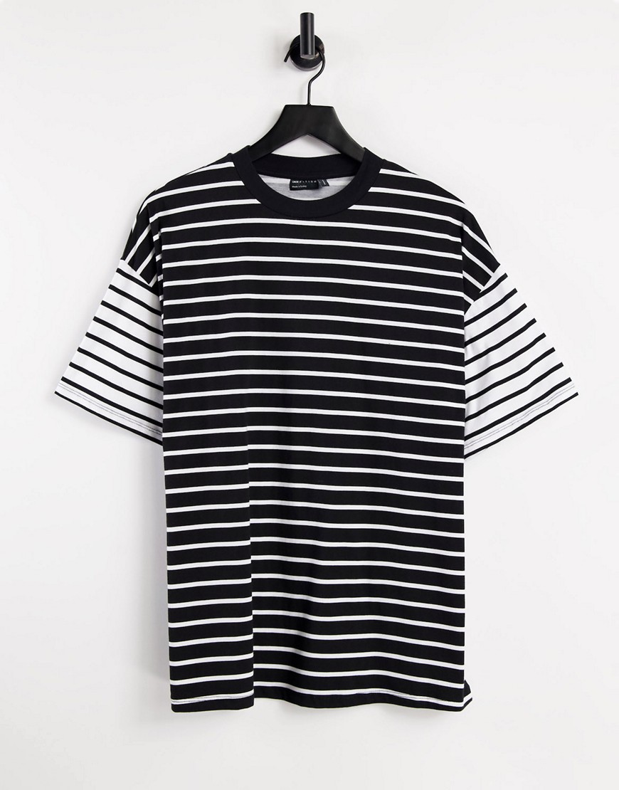ASOS DESIGN oversized t-shirt in cut-about mono stripe-Multi