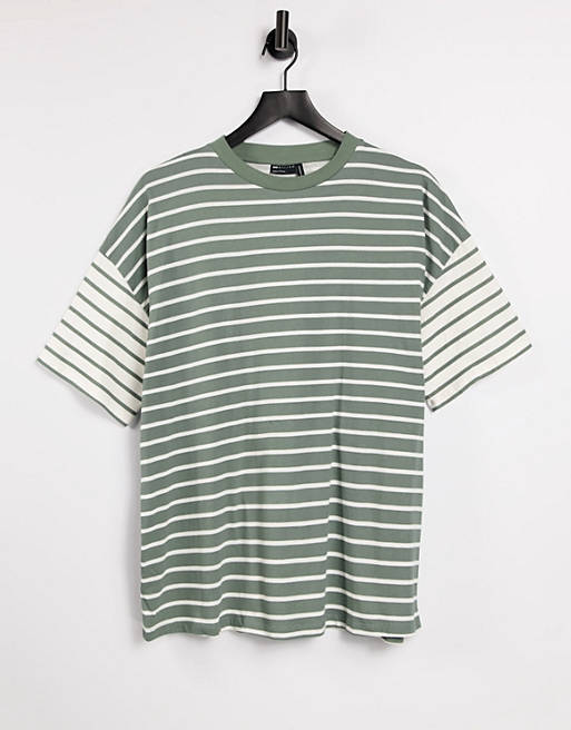 ASOS DESIGN oversized t-shirt in cut-about stripe in washed sage