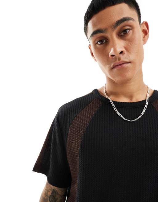 ASOS DESIGN oversized t-shirt in cut & sew waffle texture