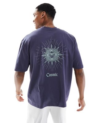 ASOS DESIGN oversized t-shirt in dark blue with celestial spine print