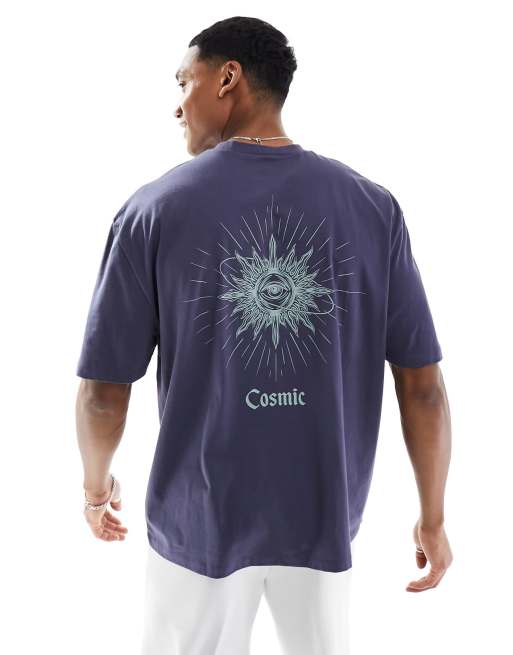 ASOS DESIGN oversized T-shirt in dark blue with celestial spine print