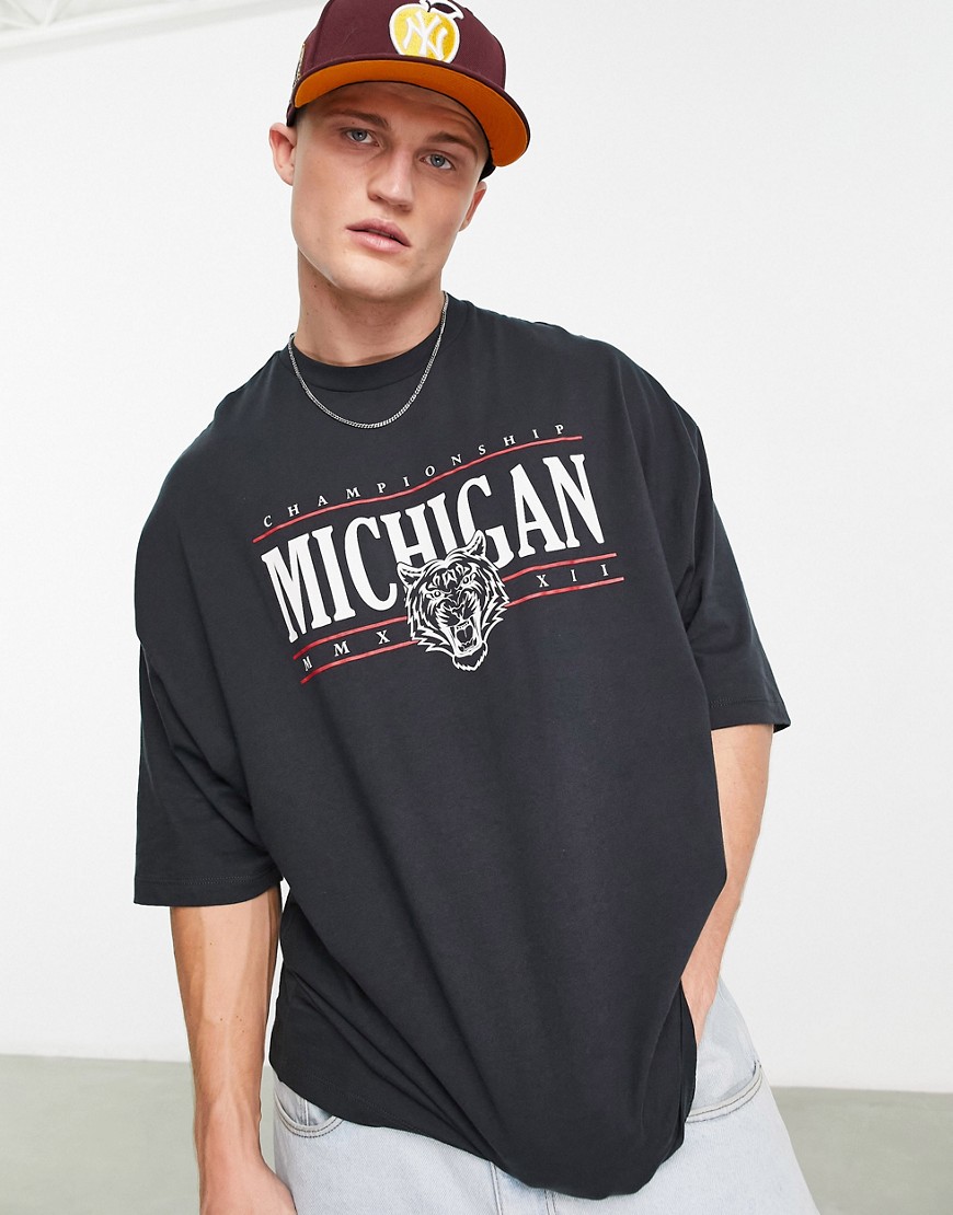 ASOS DESIGN oversized t-shirt in dark gray with collegiate front print