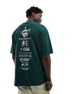 ASOS DESIGN oversized t-shirt in dark green with back renaissance spine print-Black