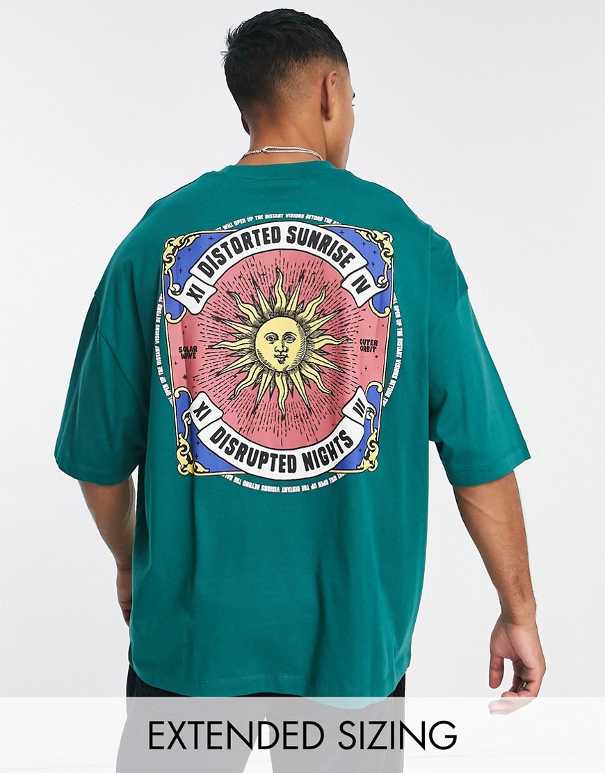 ASOS DESIGN oversized T-shirt in dark green with celestial back & chest print