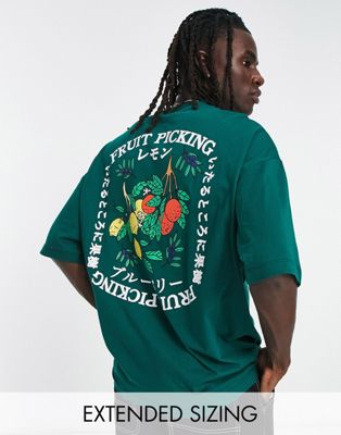 ASOS DESIGN oversized t-shirt in dark green with fruit back print