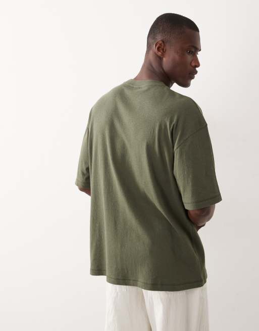 ASOS DESIGN oversized t-shirt in dark green with linen, 5 of 5