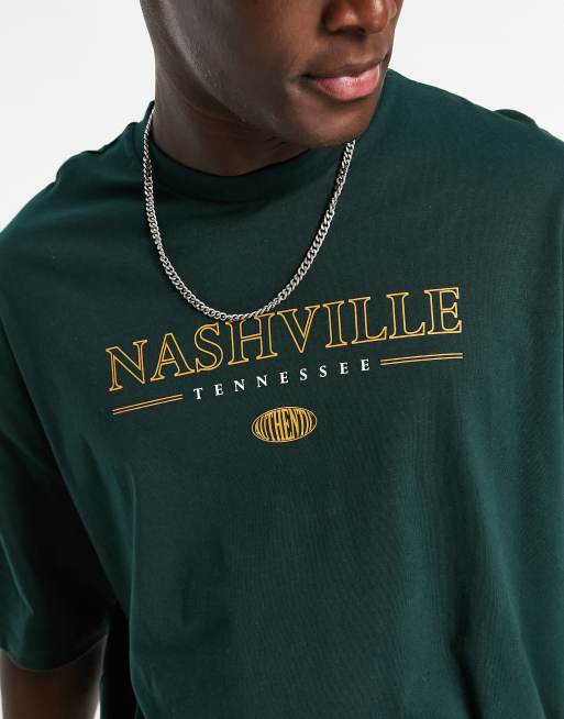 ASOS DESIGN oversized t-shirt in dark green with Nashville city print