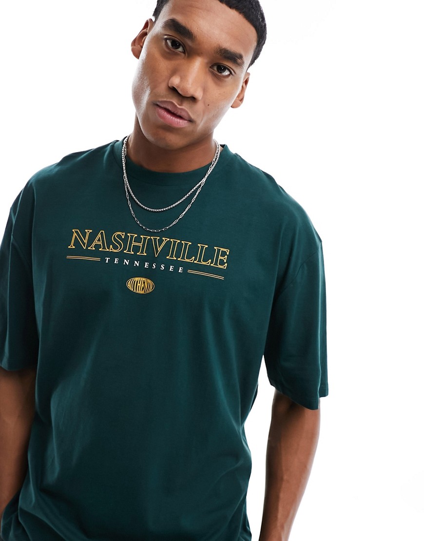 ASOS DESIGN oversized t-shirt in dark green with Nashville city print