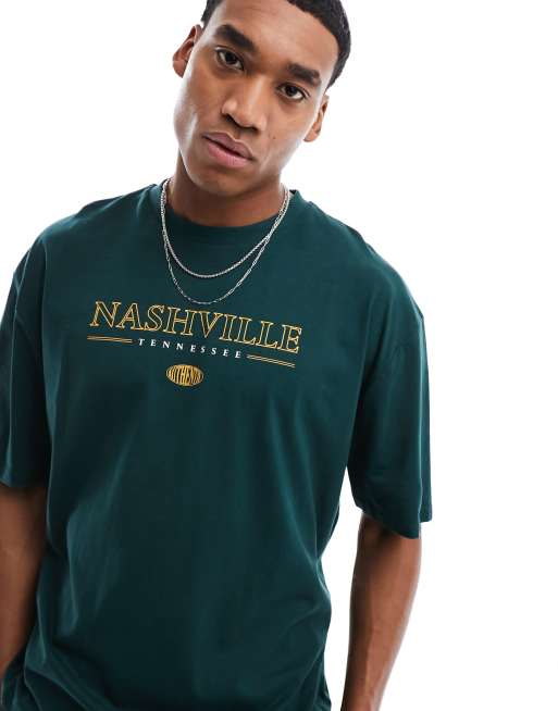 ASOS DESIGN oversized t-shirt in dark green with Nashville city