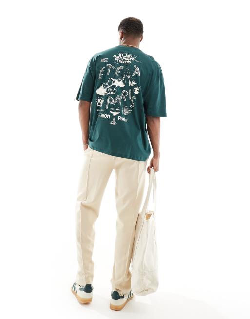 ASOS DESIGN oversized T-shirt in dark green with scenic back printy