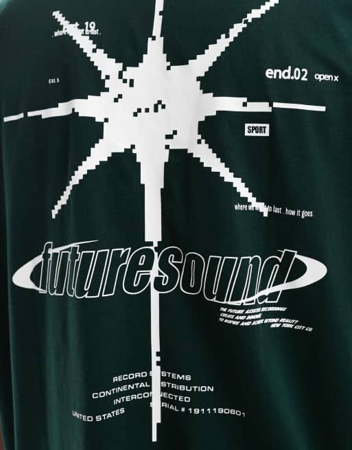 ASOS DESIGN oversized t-shirt in dark green with street back print, 3 of 4
