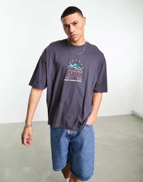 ASOS DESIGN oversized t-shirt in dark grey with outdoor front print - view 1