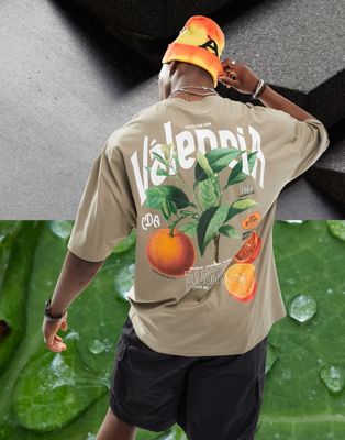 ASOS DESIGN oversized t-shirt in dark khaki with back fruit print | ASOS