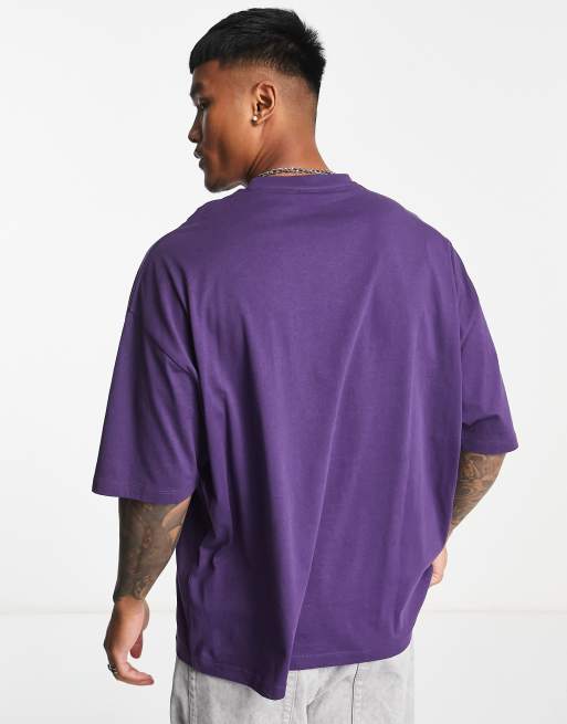 ASOS DESIGN oversized t-shirt in purple cotton with front and back flower  print - PURPLE