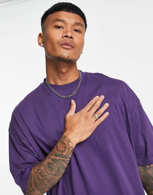 ASOS DESIGN oversized t-shirt in purple cotton with front and back flower  print - PURPLE