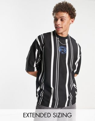 ASOS DESIGN oversized t-shirt in dark stripe with NYC print