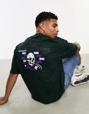 ASOS DESIGN oversized T-shirt in dark green with collegiate back