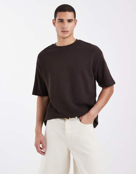ASOS DESIGN - Oversized T-shirt in donkerbruin wafel - view 1