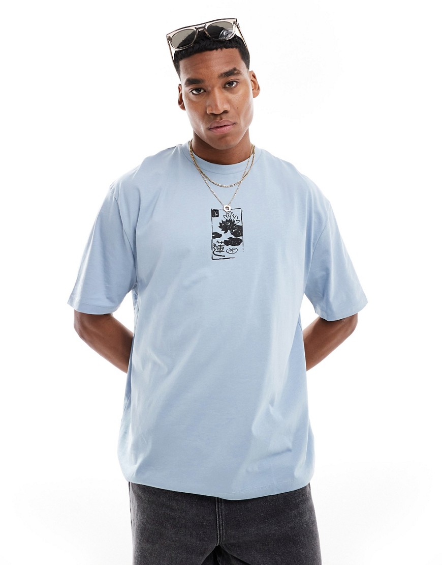 ASOS DESIGN oversized t-shirt in dusty blue with souvenir chest print