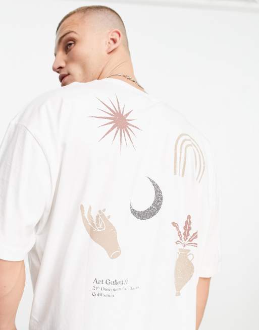 ASOS DESIGN oversized T-shirt in off-white with tattoo skull back print