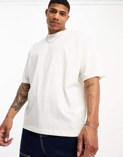 ASOS Design Oversized T-Shirt in Ecru with Floral Line Drawing Back graphic-Neutral