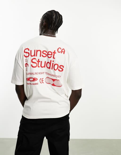 ASOS DESIGN oversized t-shirt in ecru with red text back print